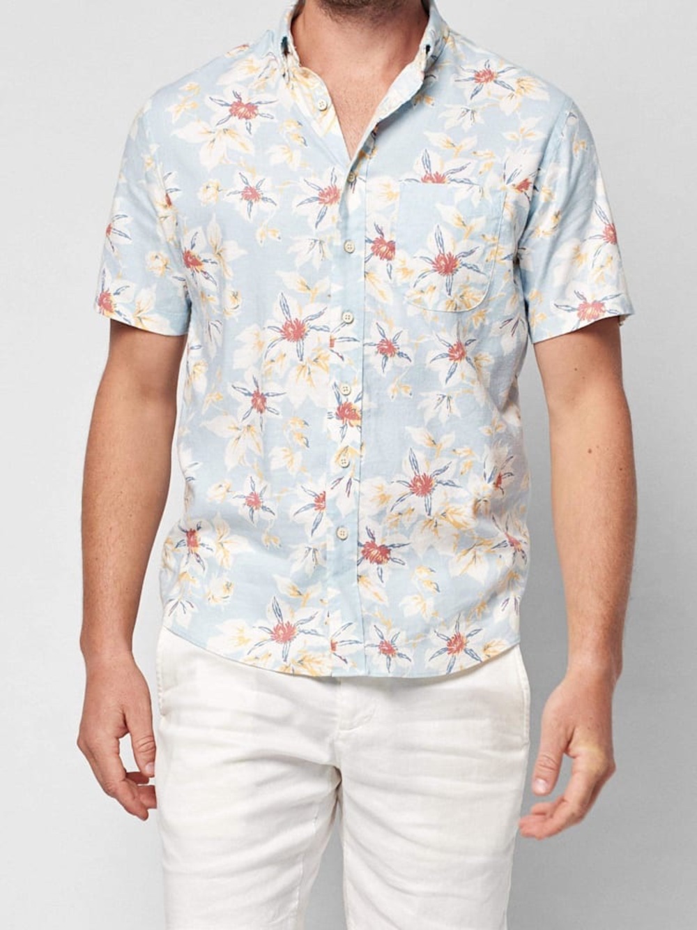Faherty Short Sleeve Breeze Shirt Mens XL Hemp Blend Stretch Blue Sky Floral
